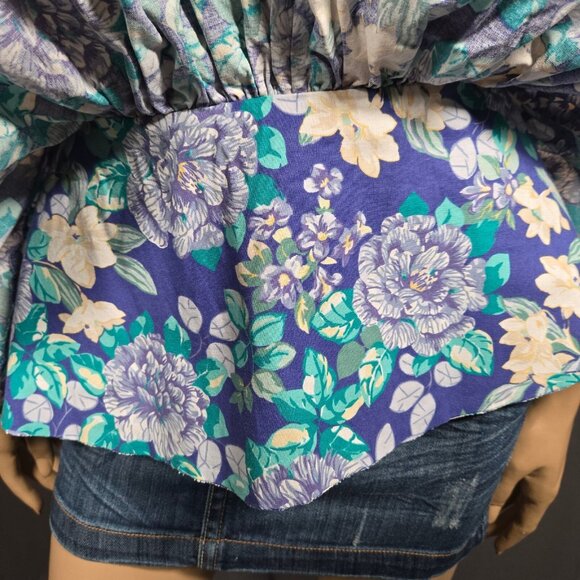Vintage 80s Laura Ashley Blue Floral Peplum Top Size XS Upcycled Fairy Romantic - Picture 4 of 12